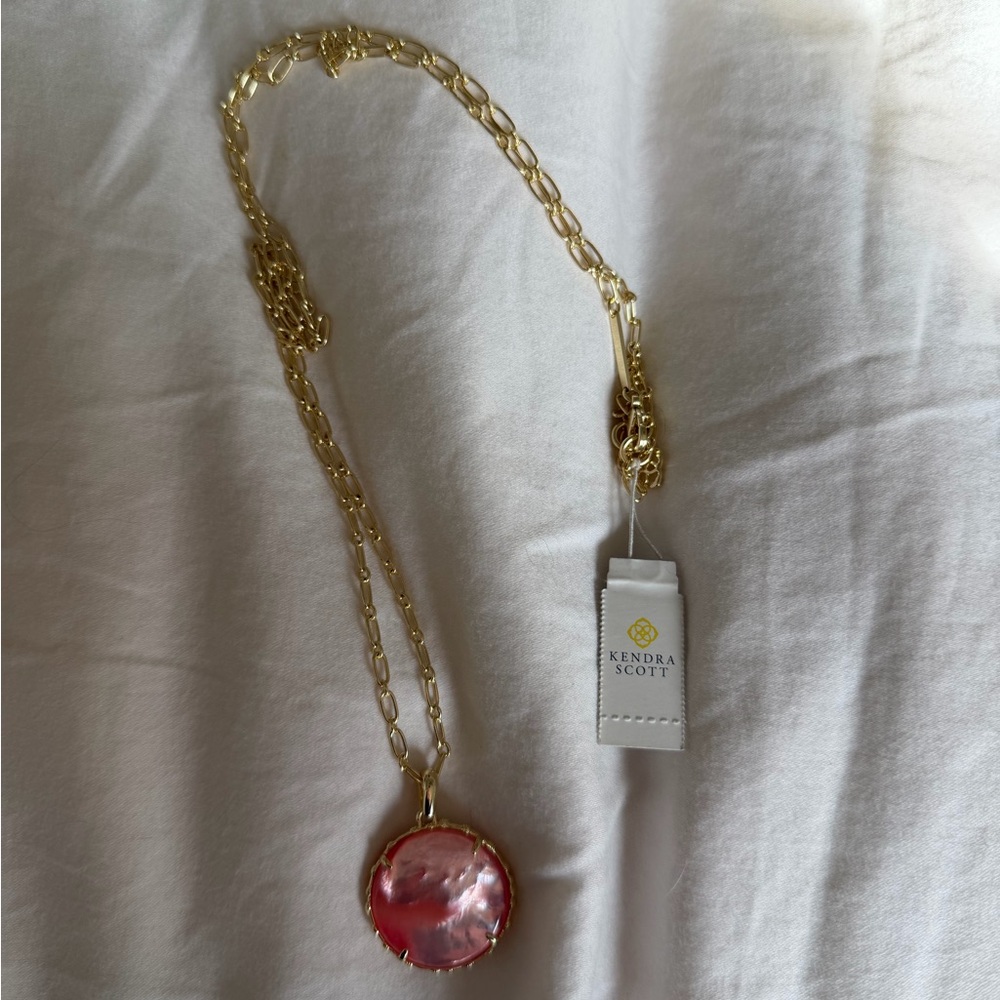 Kendra Scott Gold Chain Necklace with Pink Disc Pendant